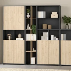 Boekenkast Bram Donkergrijs / Eiken - 41x205x35 cm