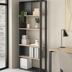 Boekenkast Bram Donkergrijs / Eiken - 80x205x35 cm