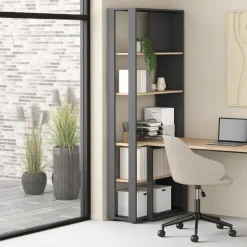 Boekenkast Bram Donkergrijs / Eiken - 80x205x35 cm