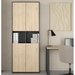 Boekenkast Bram Donkergrijs / Eiken - 80x205x35 cm