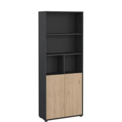 Boekenkast Bram Donkergrijs / Eiken - 80x205x35 cm