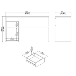 Bureau Boston Eiken / Zwart - 131x77x49 cm