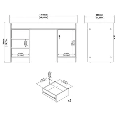 Bureau Boston Eiken / Zwart - 126x76x55 cm