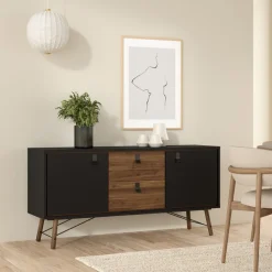 Dressoir Denver Zwart / Walnoot - 150x72x40 cm