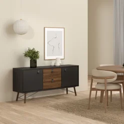 Dressoir Denver Zwart / Walnoot - 150x72x40 cm