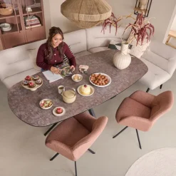 Eetkamer Hoekbank Bjorna Roze - 270x170 cm