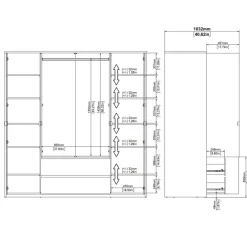 Kledingkast Atlanta Eiken / Hoogglans Wit - 197x202x58 cm