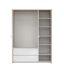 Kledingkast Atlanta Eiken / Hoogglans Wit - 149x202x58 cm