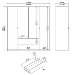 Kledingkast Atlanta Wit - 197x202x58 cm