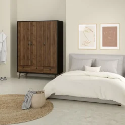 Kledingkast Denver Zwart / Walnoot - 150x200x60 cm