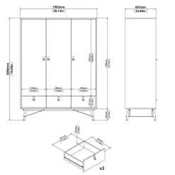 Kledingkast Denver Zwart / Walnoot - 150x200x60 cm