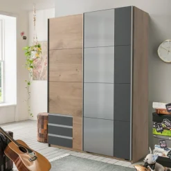 Kledingkast Elsen Grijs - 135x198x64 cm