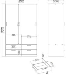Kledingkast Jasper Eiken / Hoogglans Wit - 121x200x60 cm
