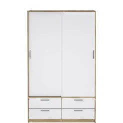 Kledingkast Jasper Eiken / Hoogglans Wit - 121x200x60 cm