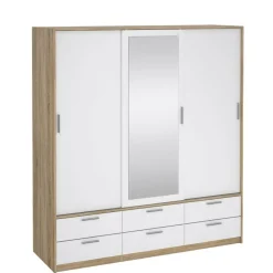 Kledingkast Jasper Eiken / Hoogglans Wit - 182x200x60 cm