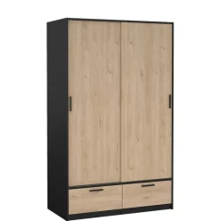 Kledingkast Jasper Zwart / Eiken - 121x200x60 cm
