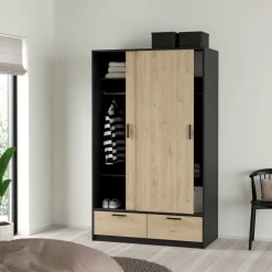 Kledingkast Jasper Zwart / Eiken - 121x200x60 cm