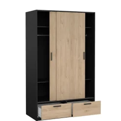 Kledingkast Jasper Zwart / Eiken - 121x200x60 cm