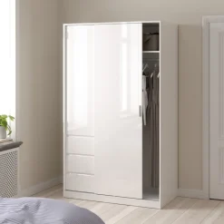 Kledingkast Luna Hoogglans Wit - 119x201x60 cm