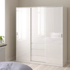 Kledingkast Luna Hoogglans Wit - 177x201x60 cm