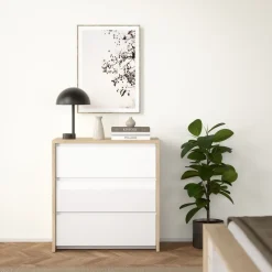 Ladekast Atlanta Eiken / Hoogglans Wit - 80x84x48 cm