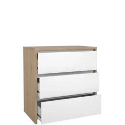 Ladekast Atlanta Eiken / Hoogglans Wit - 80x84x48 cm