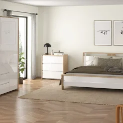 Ladekast Atlanta Eiken / Hoogglans Wit - 80x84x48 cm