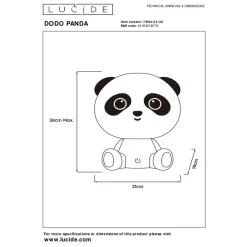 Lucide Oplaadbare Kinderlamp Dodo Panda Zwart - LED - 26 cm hoog