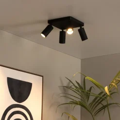 Lucide Plafondspot Clubs Zwart - 4 x GU10 - 24x24 cm