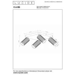 Lucide Plafondspot Clubs Zwart - 4 x GU10 - 24x24 cm
