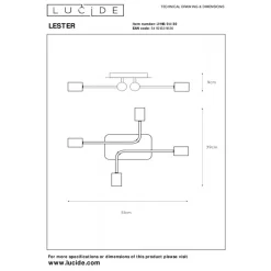 Lucide Plafonniere Lester Zwart - 4 x E27 - 51x39 cm