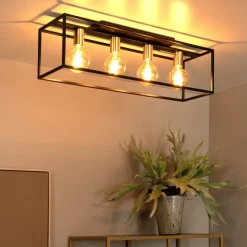 Lucide Plafonniere Ruben Zwart - 4 x E27 - 80 cm breed