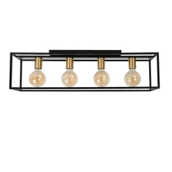 Lucide Plafonniere Ruben Zwart - 4 x E27 - 80 cm breed