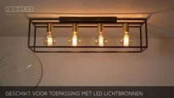 Lucide Plafonniere Ruben Zwart - 4 x E27 - 80 cm breed