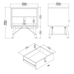 Nachtkastje Denver Eiken - 54x60x41 cm