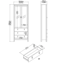 Vitrinekast Dallas Zwart - 79x199x33 cm