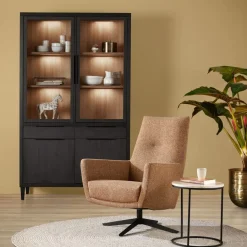 Vitrinekast Zwanenburg Zwart - 125x212x48 cm