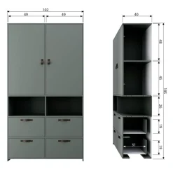 VTwonen Kledingkast Stage Groen - 103x185x40 cm