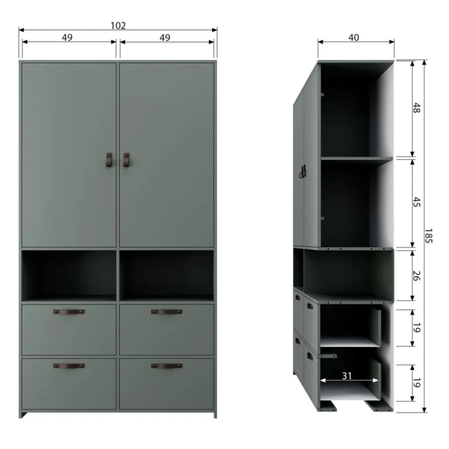 VTwonen Kledingkast Stage Groen - 103x185x40 cm