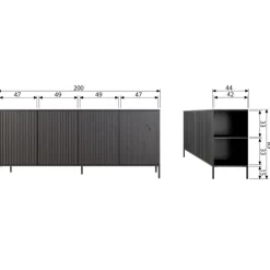 WOOOD Dressoir New Gravure Zwart - 200x85x46 cm