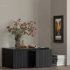 WOOOD Kistbank New Gravure Zwart - 88x50x40 cm