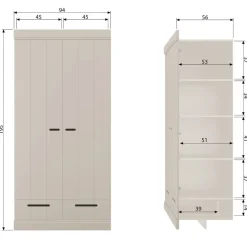 WOOOD Kledingkast Connect Dust - 94x195x53 cm