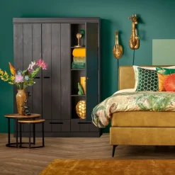 WOOOD Kledingkast Connect Zwart - 140x195x53 cm