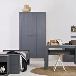 WOOOD Kledingkast Dennis Staalgrijs - 111x202x55 cm