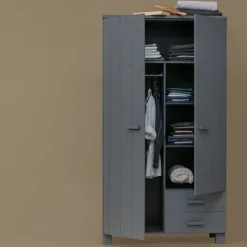 WOOOD Kledingkast Dennis Donkergrijs - 111x202x55 cm