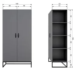 WOOOD Kledingkast Morris Leem - 100x195x53 cm