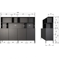 WOOOD Opzetkast New Gravure Dust - 200x65x30 cm