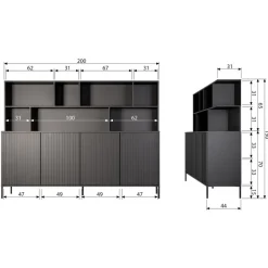 WOOOD Wandkast New Gravure Naturel - 200x150x44 cm