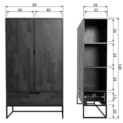 WOOOD Wandkast Silas Zwart - 85x149x36 cm